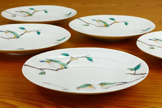 Seiko Kiln Kutani Japanese small birds Medium Plate set (5pcs)