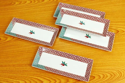 Seiko Kiln Kutani Red Radish Large Rectangle Plate (5pcs)