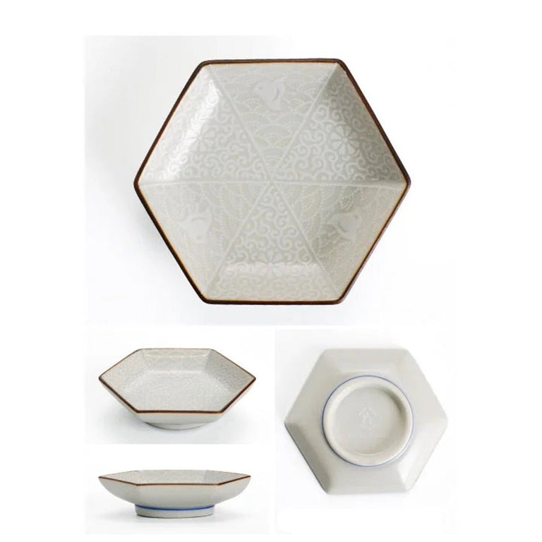 Hachi-kutani Hexagonal Petri Thousand Birds Small Plate