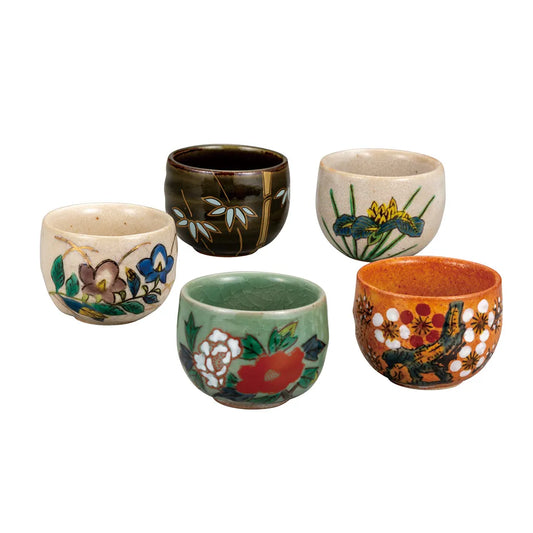 Kutani 5 kinds of plants and flowers Guinomi Sake Cup