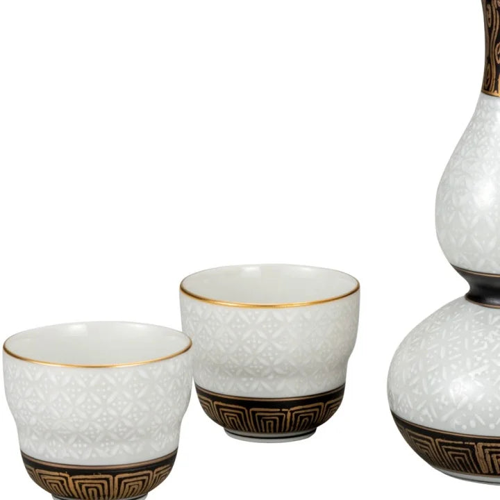 Kutani white cloisonne Sake Set