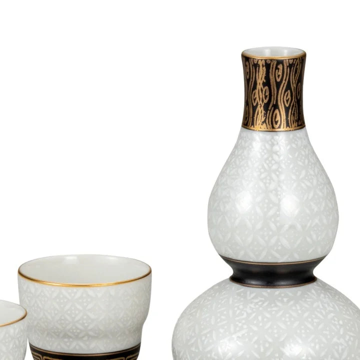 Kutani white cloisonne Sake Set