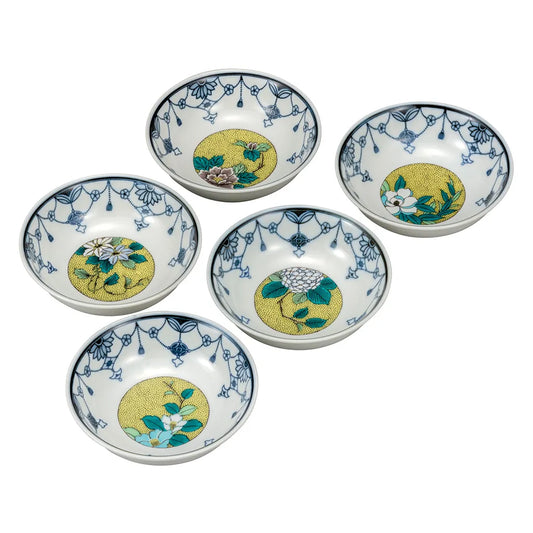 Kutani 5 types of "Yoraku" paintings Small bowl