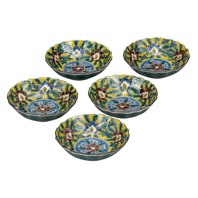 Kutani Yoshidaya Hibiscus Mutabilis Small Bowl set (5pcs)