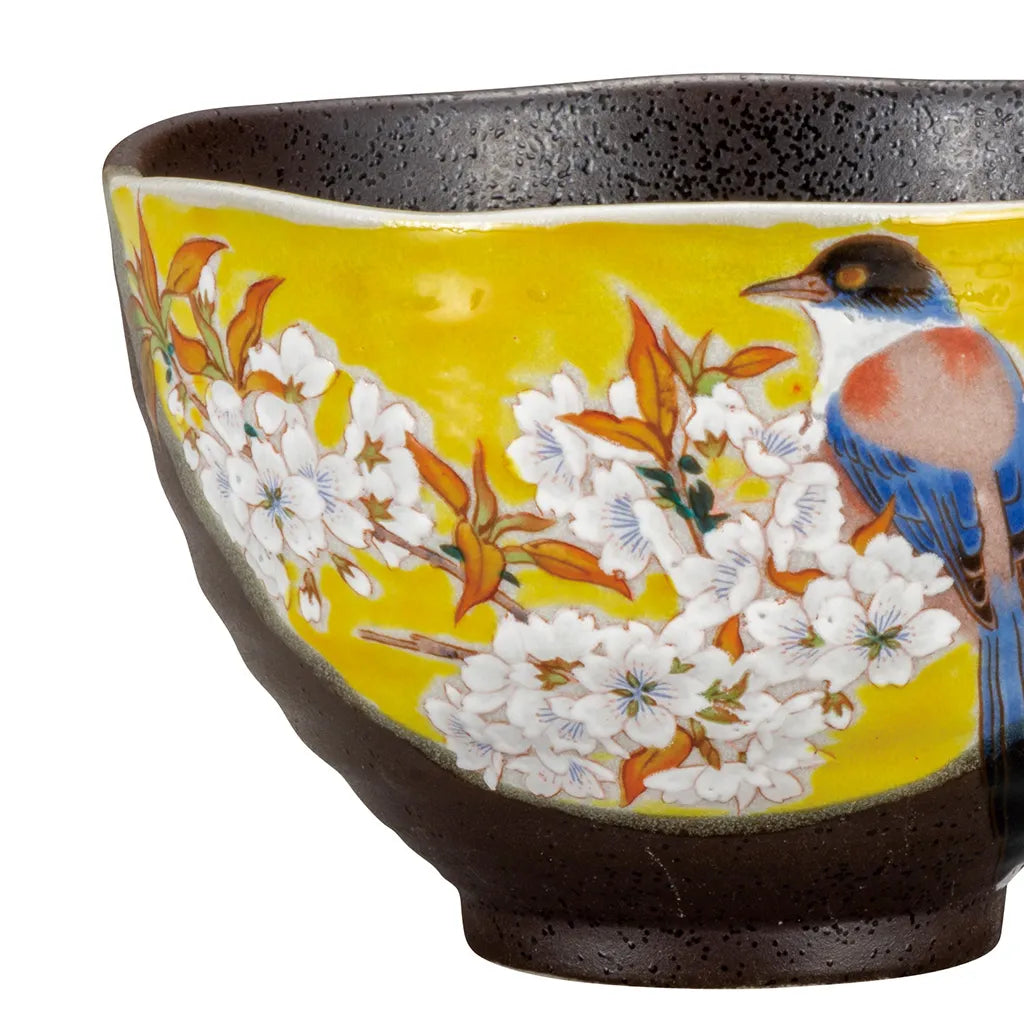 Kutani Chazuke bowl, Yoshidaya, bird on mountain cherry blossom Rice Bowl