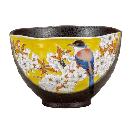 Kutani Chazuke bowl, Yoshidaya, bird on mountain cherry blossom Rice Bowl