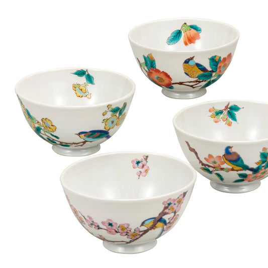 Kutani 5 types of rice bowls, flower and bird Rice Bowl