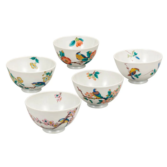 Kutani 5 types of rice bowls, flower and bird Rice Bowl