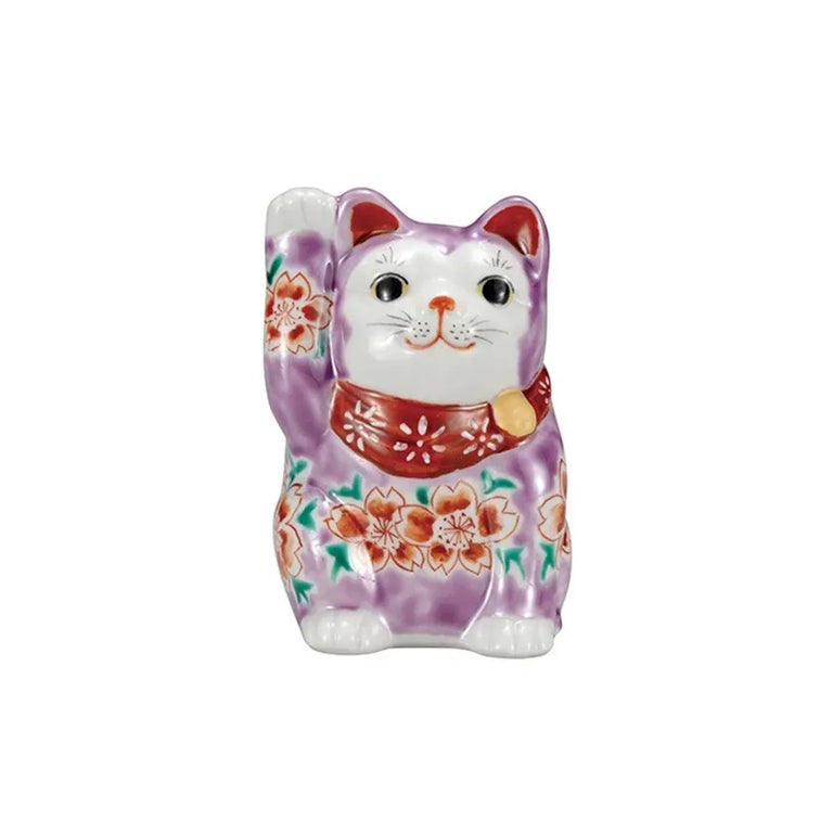 Kutani Gray Cherry Blossom Lucky Cat