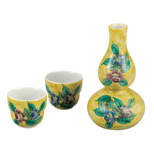 Kutani Yoshidaya Camellia japonica Sake Set