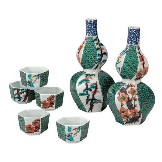 Kutani pine, bamboo and plum trees Sake Set