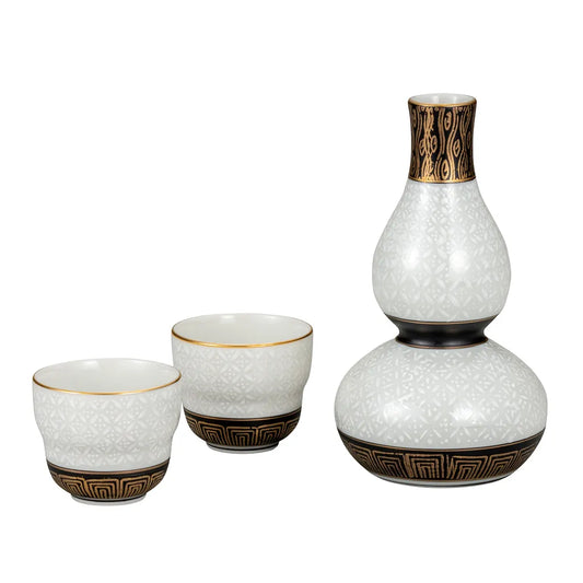 Kutani white cloisonne Sake Set