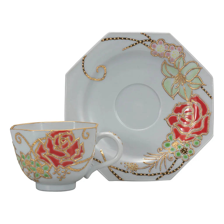 Kutani Rose Shiho Aikawa Cup and Saucers