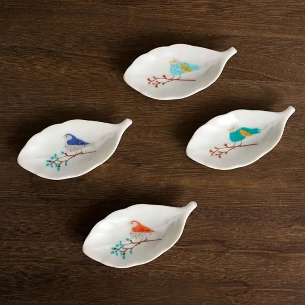 Harekutani Bird and Tree Leaf Small Plate set (4pcs)