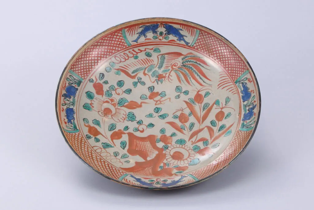 Kasugayama Kiln Large Plate with Akae Floral and Bird Motifs
