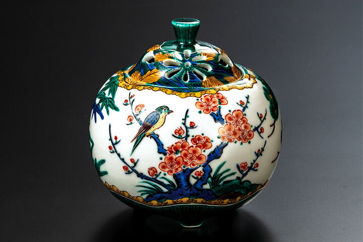 Ko-Kutani Colored Porcelain Bowl with Floral and Bird Motifs