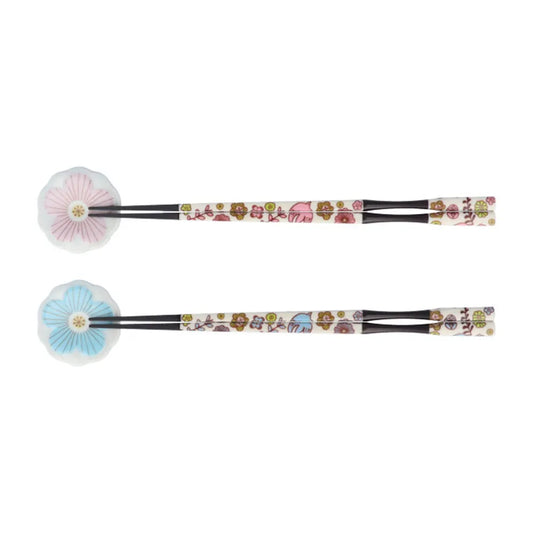 Harekutani Pair of Chopsticks and Chopstick Rests (pink/ light blue)