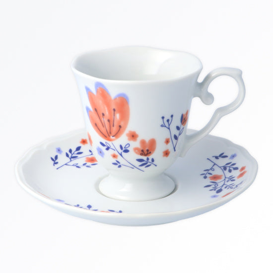 Cup and saucer set for red flowers