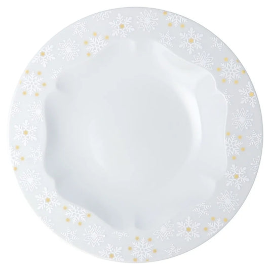 Harekutani White Snowflake Medium Rim Plate