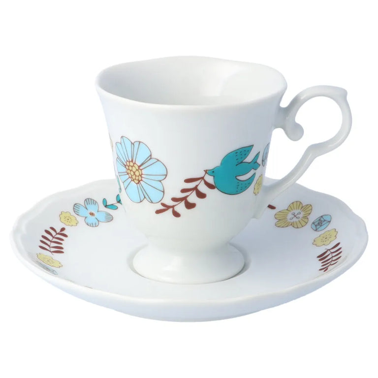 Harekutani Flower and bird (blue) Cup and Saucers