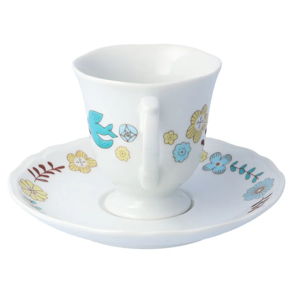 Harekutani Flower and bird (blue) Cup and Saucers