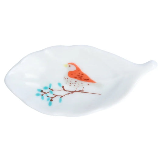 Harekutani Bird and tree leaf (red) Small Plate