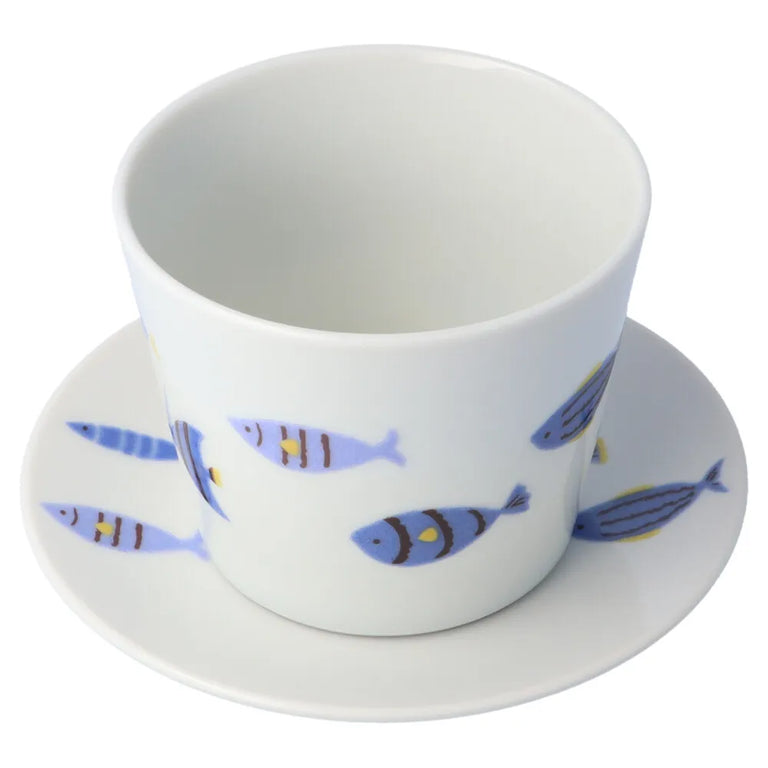 Harekutani Blue fish Cup and Saucers