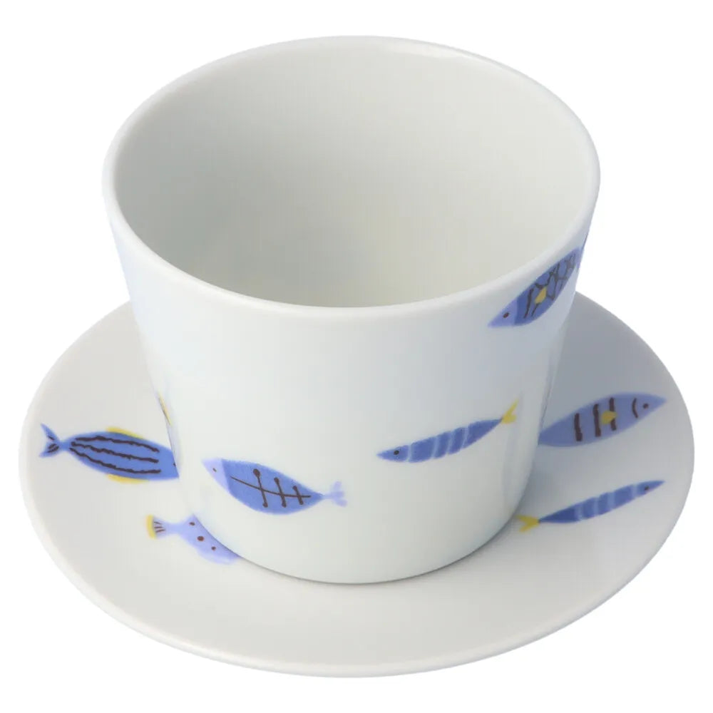 Harekutani Blue fish Cup and Saucers