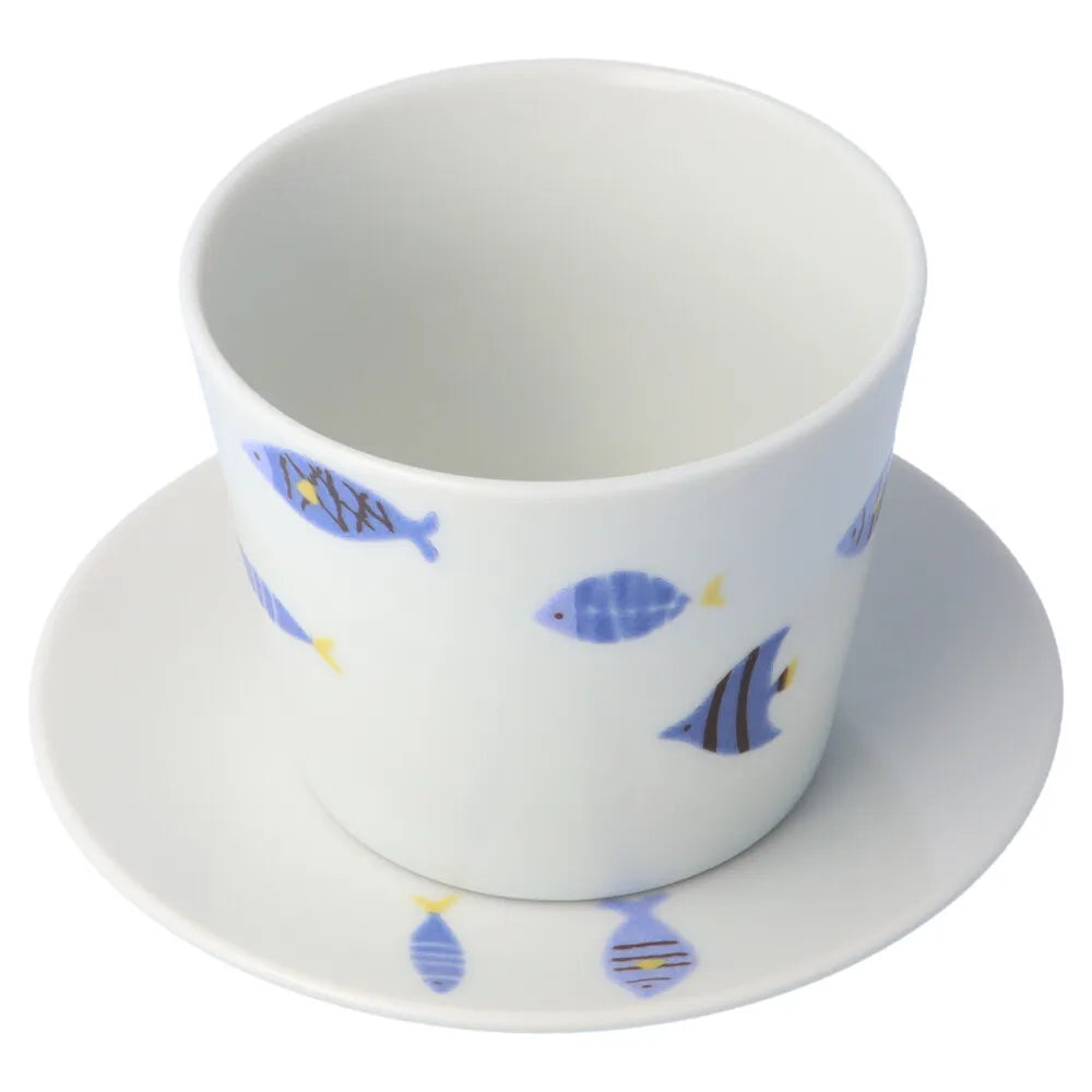 Harekutani Blue fish Cup and Saucers