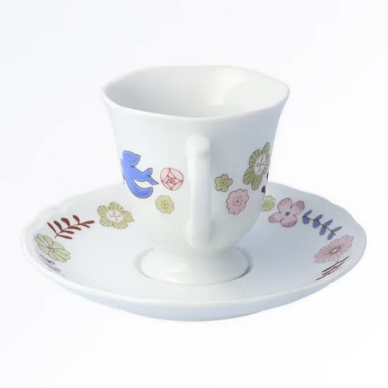 Harekutani Flower and bird (pink) Cup and Saucers