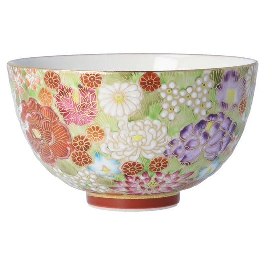 Taishi Kiln Kutani Golden Hanazume Rice Bowl