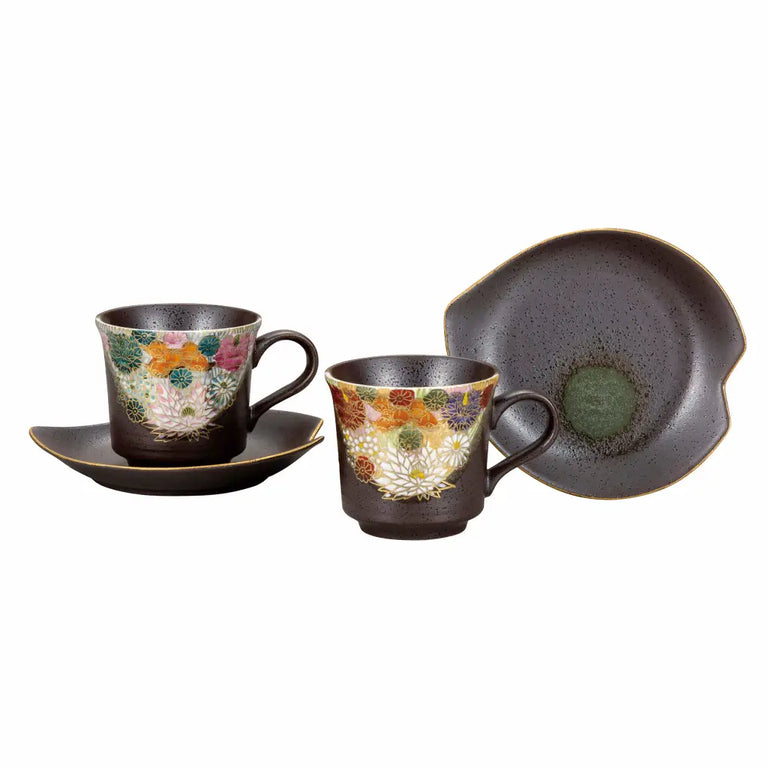 Kutani Hanazume Coffee Cup and Saucers