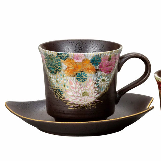 Kutani Hanazume Coffee Cup and Saucers