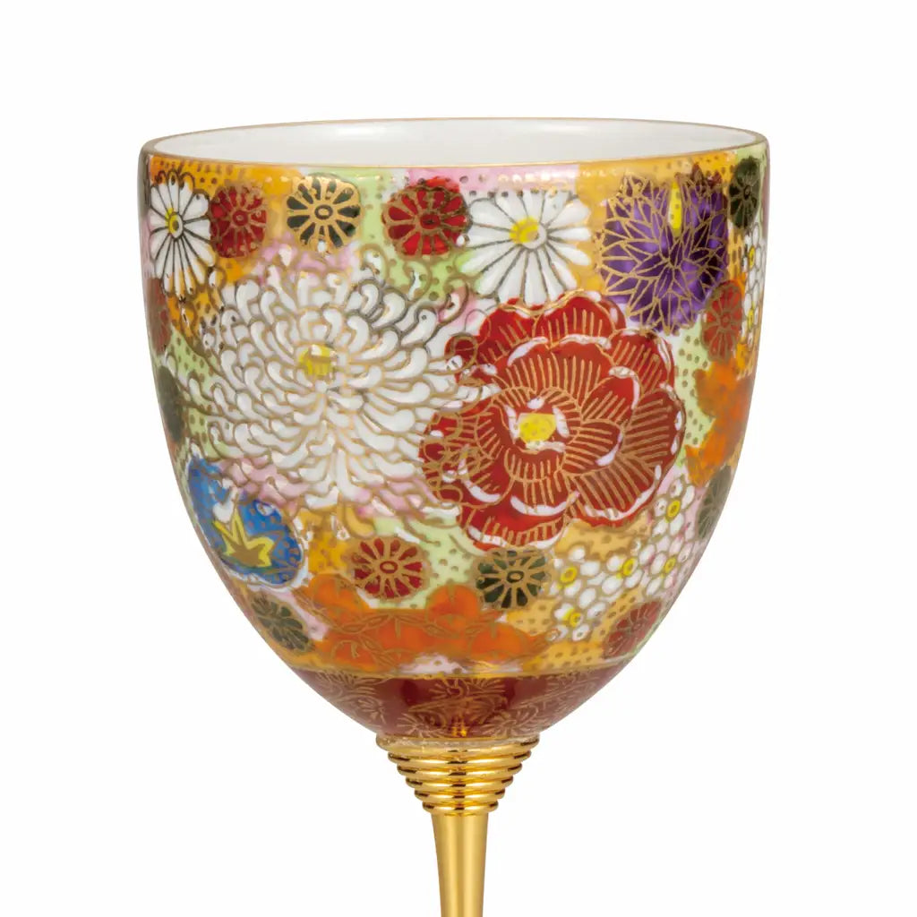 Kutani Hanazume Wine Glass Red Link In Japan