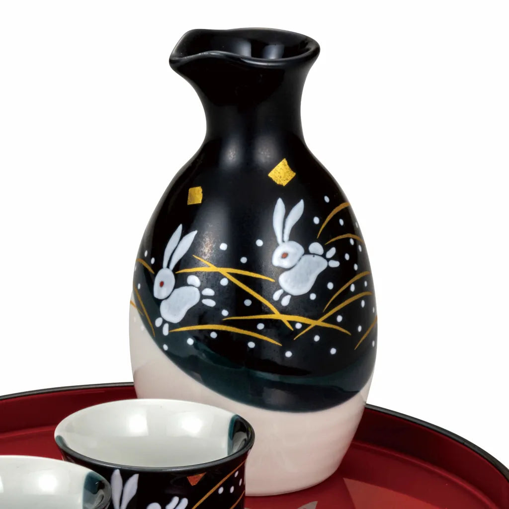 Sake Two Rabbit Kutani Jumping Rabbit Sake Set - Link in Japan