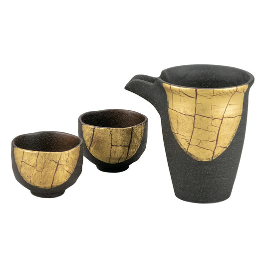 Meizan Kiln Kutani gold leaf Sake Set