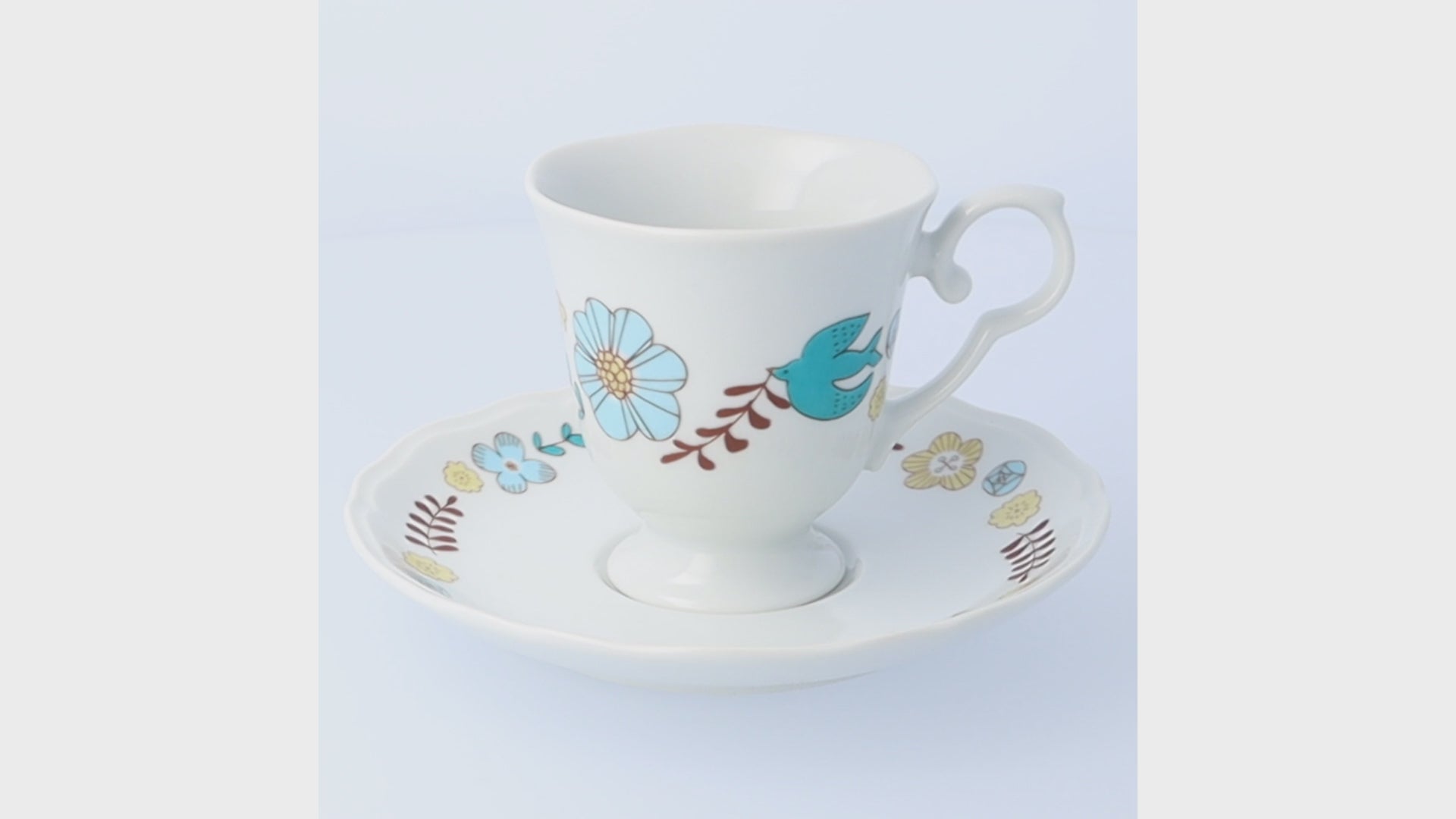 Harekutani Flower and bird (blue) Cup and Saucers