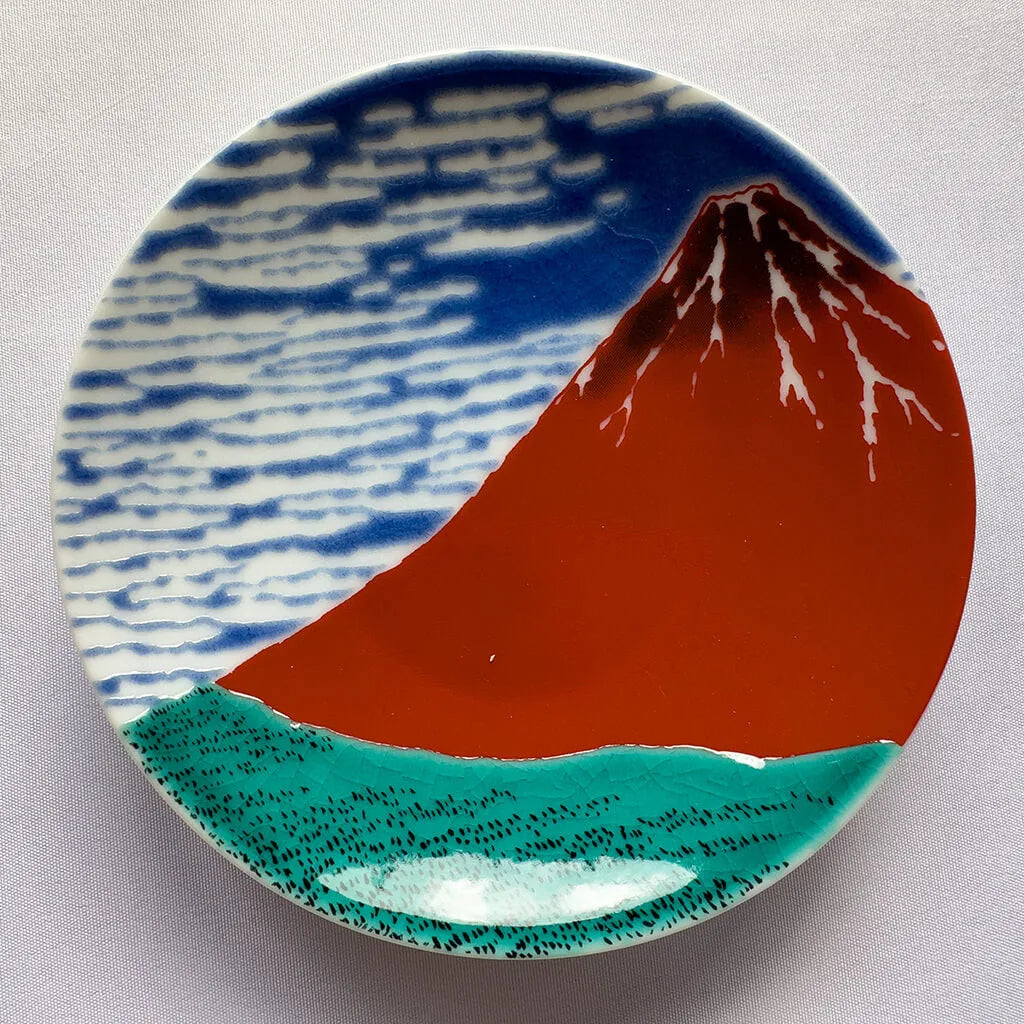 Seiko Kiln Kutani Red Mt.Fuji Small Plate